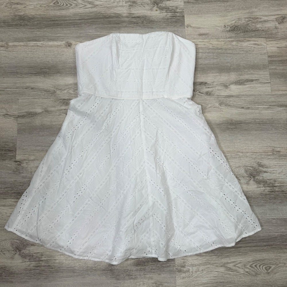 Draper James White Eyelet Strapless Fit Flare Mini Dress Womens 14 Summer Bridal